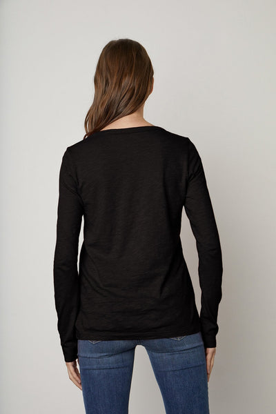 Velvet Liz Cotton Slub Long Sleeve Tee in Black