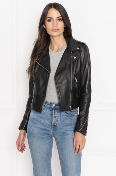LAMARQUE Donna Signature Leather Biker Jacket in Black