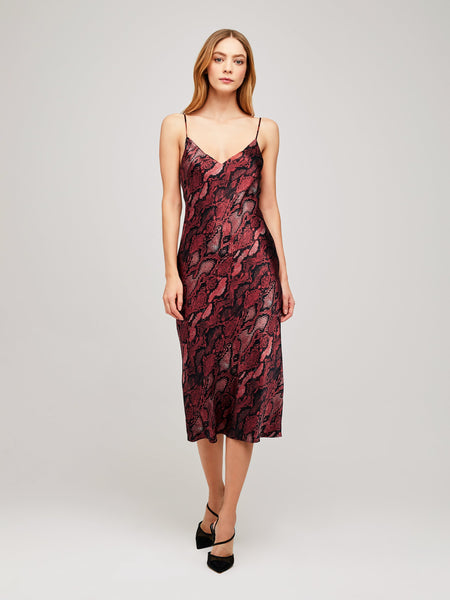 L'AGENCE Jodie V-Neck Slip Dress in Garnet/Blk