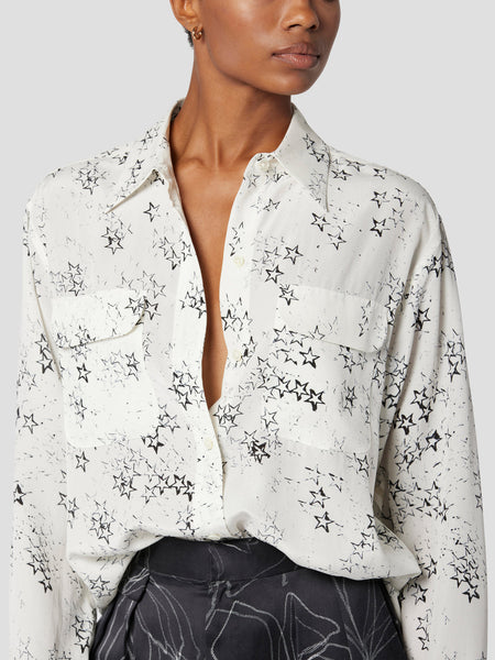 Equipment Signature Shirt in White Blurred Stars Print