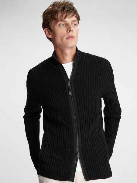 John Varvatos LINCOLN LS FULL ZIP MOCK Black