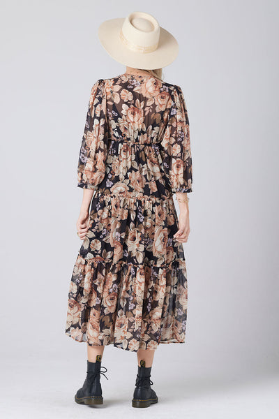 Saltwater Luxe Deklan 3/4 Slv Floral Maxi Dress in Black
