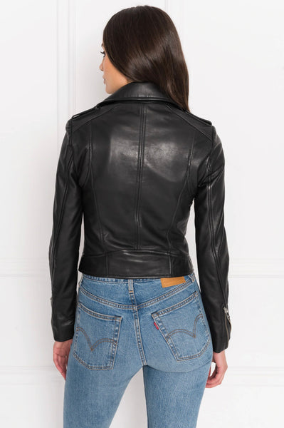 LAMARQUE Donna Signature Leather Biker Jacket in Black