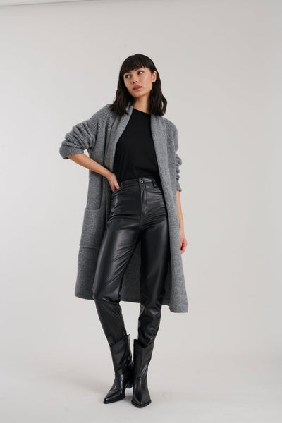 JOHN + JENN Harrison Long Ribbed Cardigan in Grey Owl