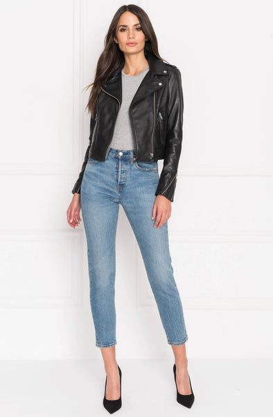 LAMARQUE Donna Signature Leather Biker Jacket in Black