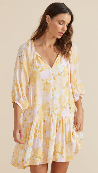 Mink Pink Brianna Smock Neck Floral Dress in Multi
