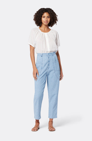 Joie Zola Cotton Shirred Short Sleeve top in Porcelain