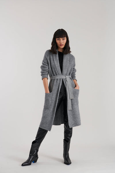 JOHN + JENN Harrison Long Ribbed Cardigan in Grey Owl