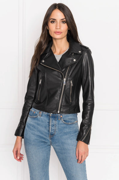 LAMARQUE Donna Signature Leather Biker Jacket in Black