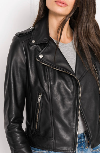 LAMARQUE Donna Signature Leather Biker Jacket in Black