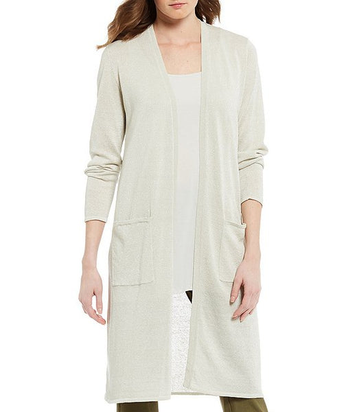 Eileen Fisher Organic Linen Crepe Sparkle Long Cardigan - Bone