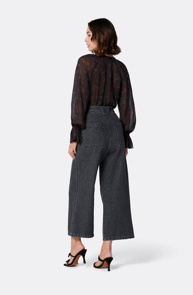 Joie Cecarina tie front blouse with cuff detail in Caviar multi