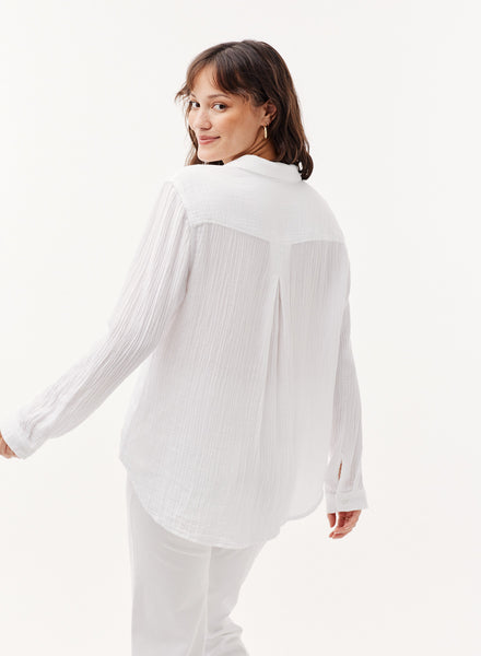 bella dahl cloud crinkle button down long sleeve in white