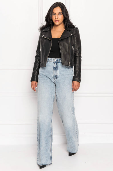 LAMARQUE Donna Signature Leather Biker Jacket in Black