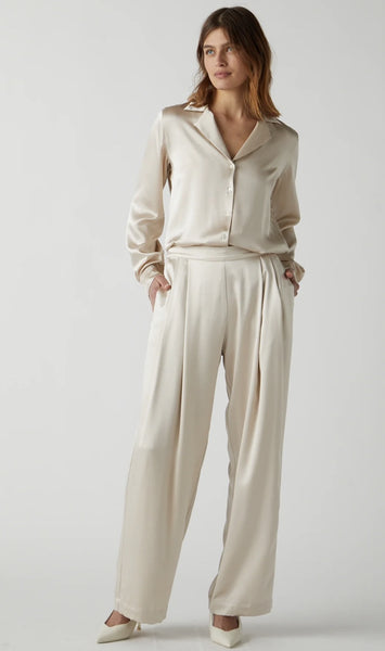 Velvet Manhattan Silk Charmeuse Pant in Oyster