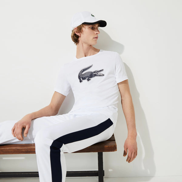 Lacoste SPORT 3D Print Crocodile Breathable Jersey T-shirt - White/Navy