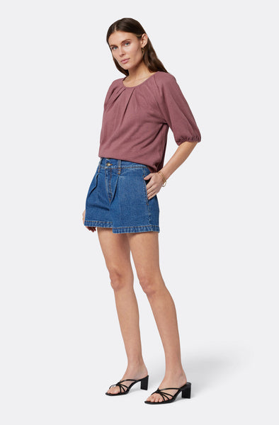 Joie Marina Linen Cotton Short Sleeve Top in Rose Brown
