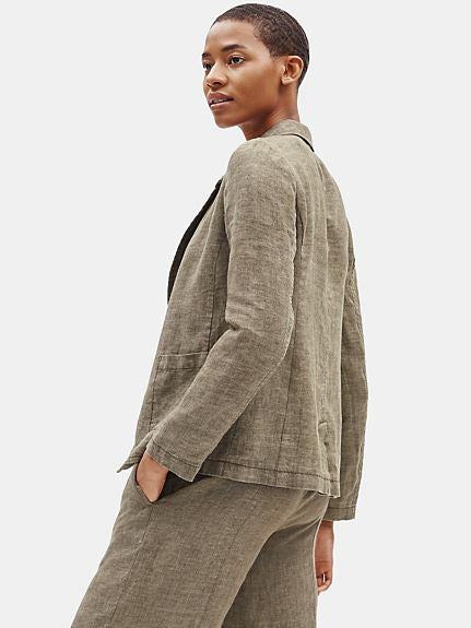 Eileen Fisher Washed Linen Notch Collar Shaped Blazer