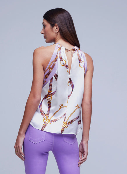 L'AGENCE Tillie Chain Neck Scarf Top in Ivory Multi