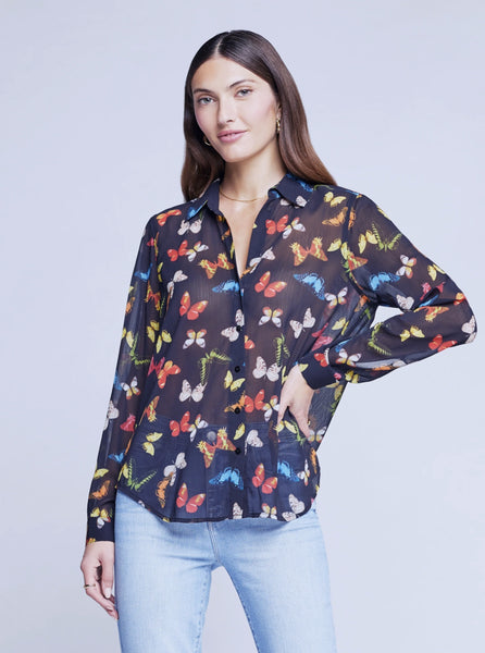 L'AGENCE Laurent L/S Butterfly Blouse in Black Multi