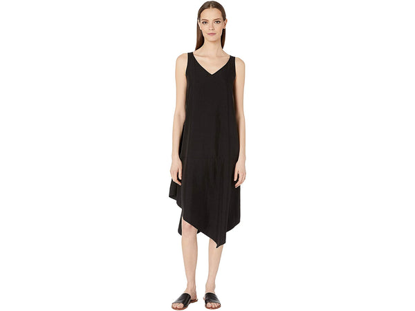 Eileen Fisher Sandwashed Tencel Asymetric Layering Dress - Black or Nori