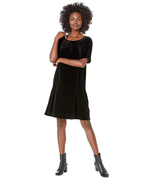 Eileen Fisher Round Neck S/S Recycled Velvet Dress
