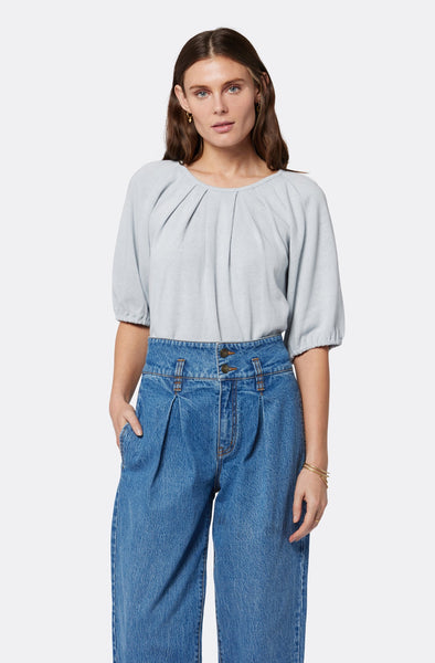 Joie Marina Linen Cotton Short Sleeve Top in Gray Dawn
