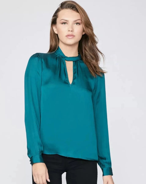 Paige Ceres Notch L/S with Neck Twist in Midnight Cyan