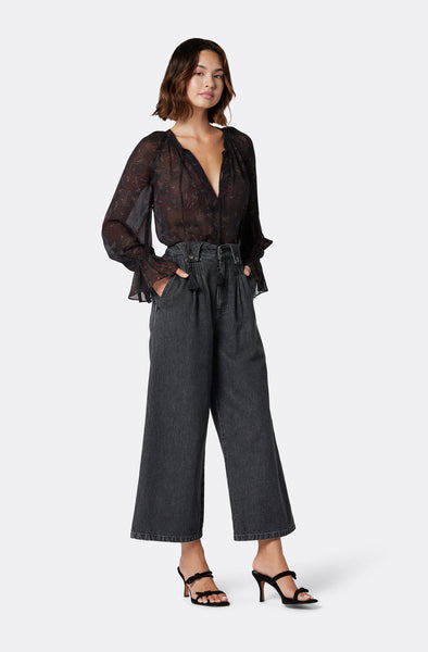Joie Cecarina tie front blouse with cuff detail in Caviar multi