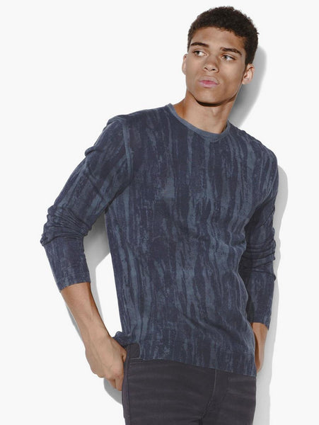 John Varvatos NOAH LS CREW IN DISTRESSED STROKES PRINT