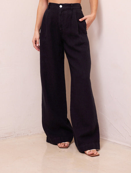 bella dahl luxe linen pleated wide leg trouser in black