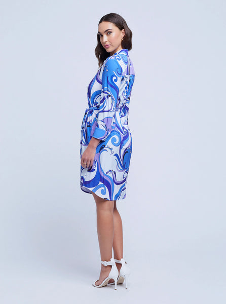 L'AGENCE Addison Print Shirt Dress in Provence Blue/Lavender