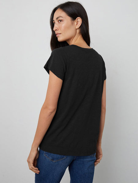 Velvet Jill Cotton Slub V-Neck Tee - black and white