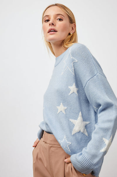 Rails Perci Cotton Cashmere Sweater in Powder Blue White Stars