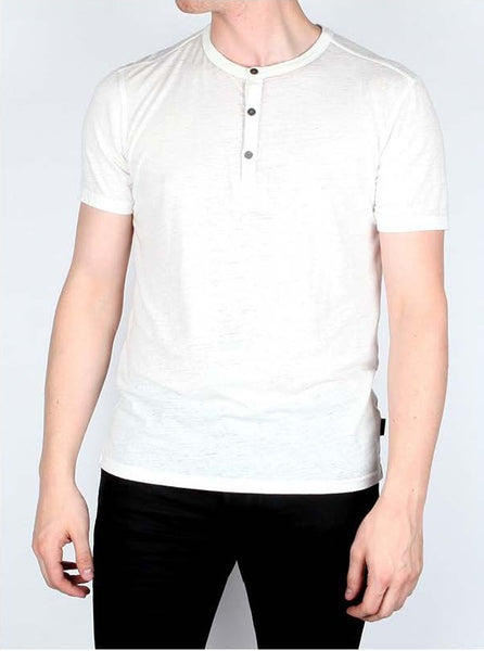 John Varvatos Duke S/S HENLEY BURNOUT Tee -  Salt