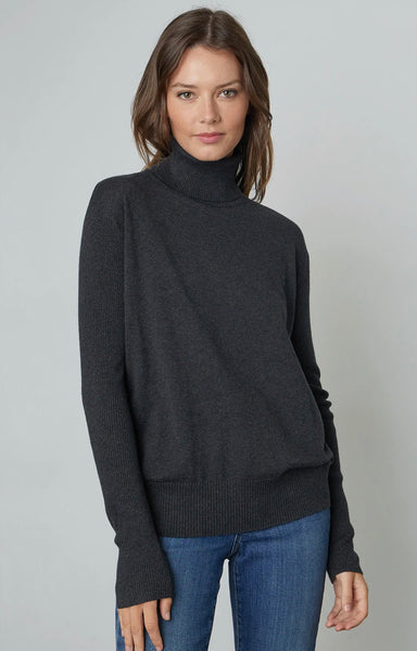 Velvet Renny Lux Cotton Cashmere Turtleneck Top in Cinder