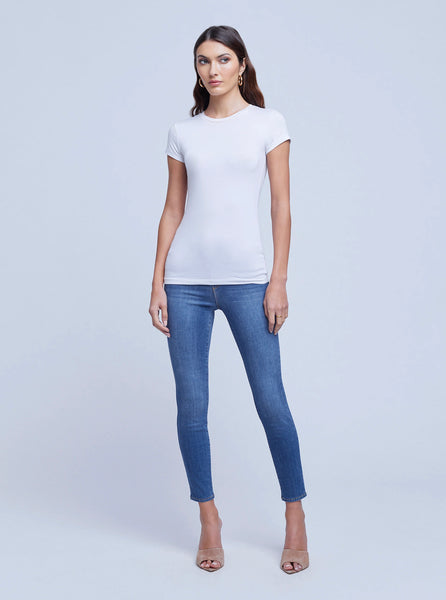L'AGENCE Ressi Crew Neck Short Sleeve Tee in White