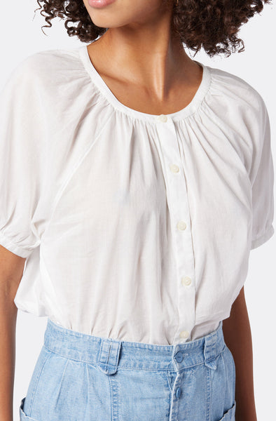 Joie Zola Cotton Shirred Short Sleeve top in Porcelain
