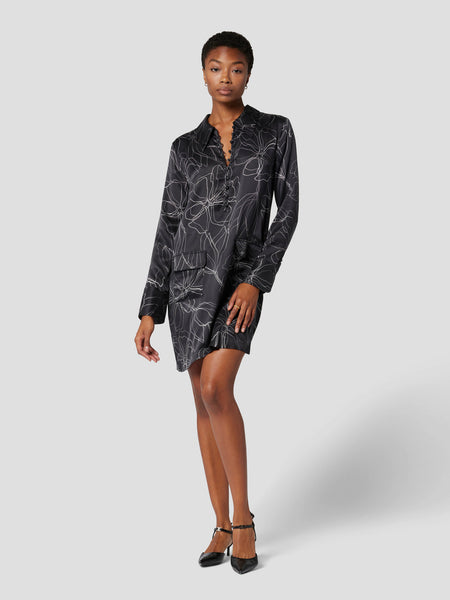 EQUIPMENT Elena Silk Satin Shirtdress in  Black White