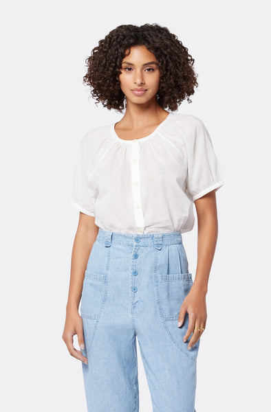 Joie Zola Cotton Shirred Short Sleeve top in Porcelain