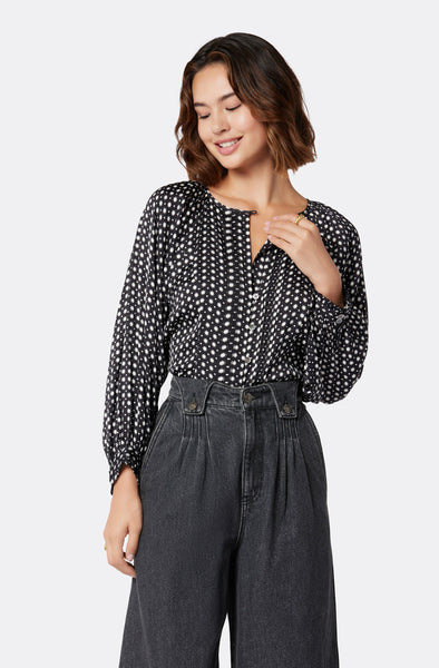 Joie Hadley Print Blouse in Caviar Creme Brulee