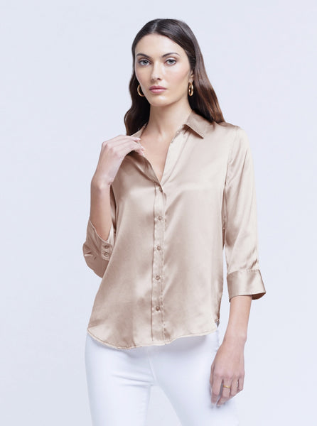 L'AGENCE Dani 3/4 sleeve silk blouse in Champagne