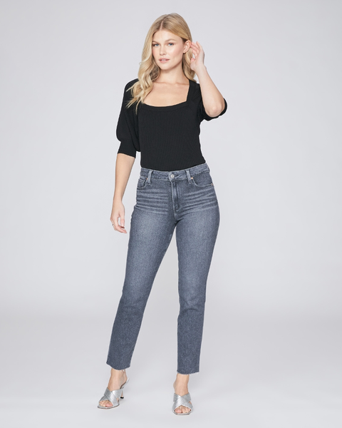 Paige Cindy Hi Rise Straight w Raw Hem in Ash Black