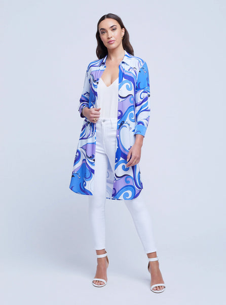 L'AGENCE Addison Print Shirt Dress in Provence Blue/Lavender