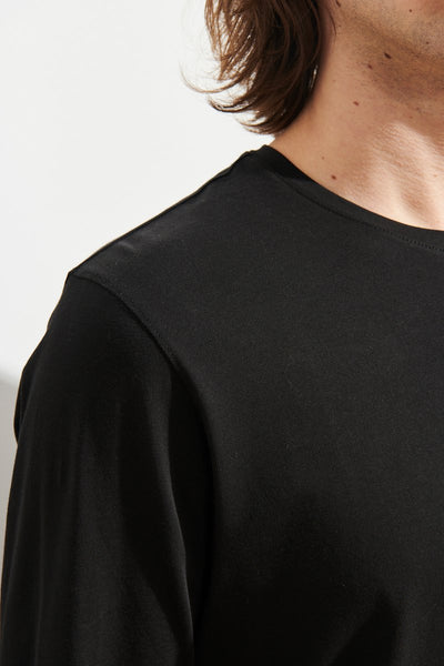 Patrick Assaraf LS Pima Cotton Stretch Crew - Black