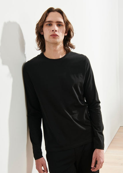 Patrick Assaraf LS Pima Cotton Stretch Crew - Black