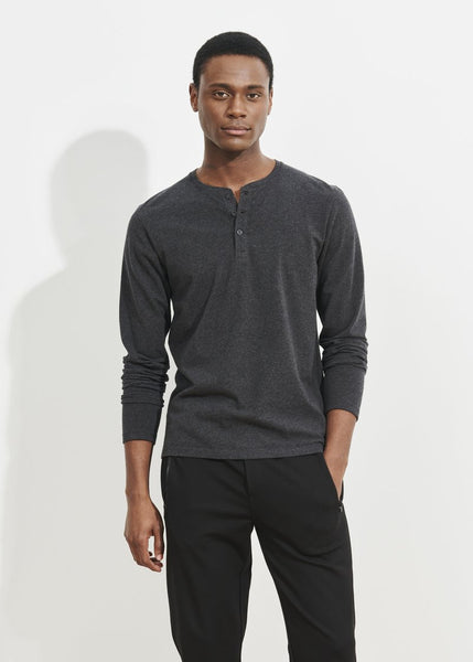 Patrick Assaraf LS Pima Cotton Stretch Henley - Charcoal