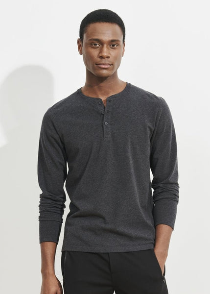 Patrick Assaraf LS Pima Cotton Stretch Henley - Charcoal