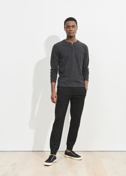 Patrick Assaraf LS Pima Cotton Stretch Henley - Charcoal