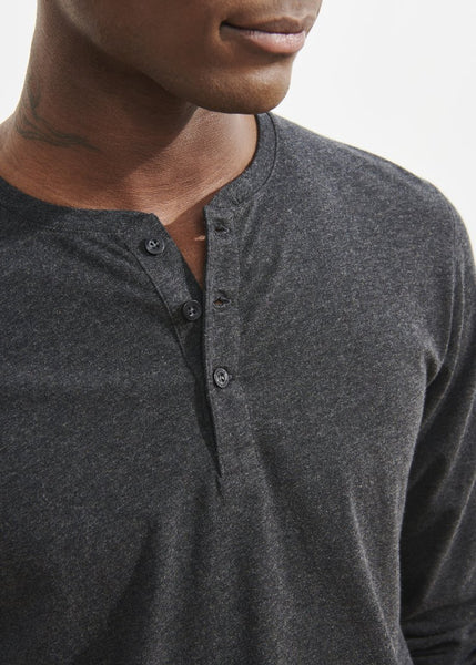 Patrick Assaraf LS Pima Cotton Stretch Henley - Charcoal